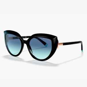 Tiffany & Co. Sunglasses Black Cat Eye Gold T With Case